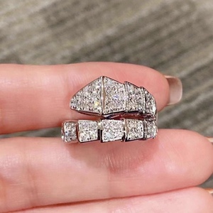 bvlgari/宝格丽蛇头戒指18k玫瑰金白金镶钻满钻红碧玺蛇形戒指女