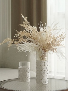 现代桌面家居玻璃皮革花器摆件皮质玻璃花瓶高级水培花筒软装摆件