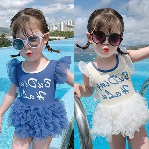 2024夏季韩版字母儿童蕾丝公主泳装宝宝洋气三角连体小女孩游泳衣