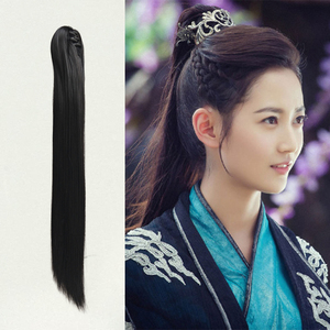 古装汉服假发女虎口夹抓夹款顺直马尾侠女古风侠客高马尾造型发片