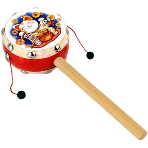 波不浪鼓手摇鼓传统羊皮拨浪鼓婴儿木质可啃咬宝宝幼儿童老式手工