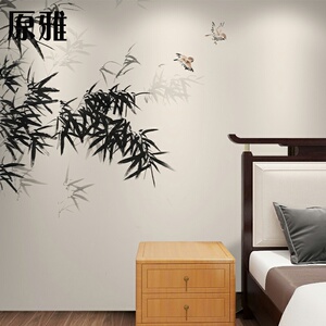 新中式意境墙布水墨竹子墙纸客厅沙发电视背景墙壁纸卧室床头壁布