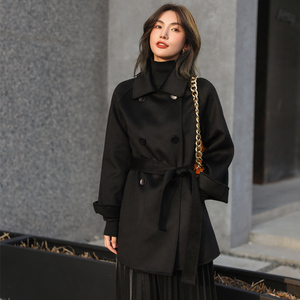 水波纹双面羊绒大衣女2020年新款高端双排扣短款小个子羊毛呢外套