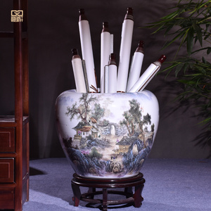 景德镇陶瓷中式花瓶客厅落地书画缸卷轴缸画轴收纳字画桶帽筒摆件