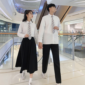 jk制服套装春秋新款学生校服长袖白衬衫女生黑色长裙男生长裤班服