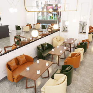 定制北欧简约休闲沙发桌椅奶茶甜品小吃店桌椅咖啡厅沙发桌椅组合