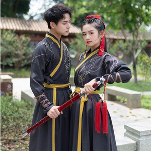 武侠风汉服女黑色霸气古风秋季帅气中国风侠客侠女古装情侣套装