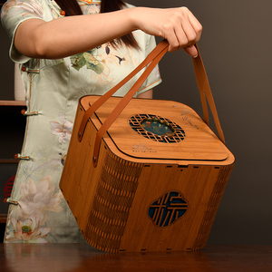 端午节粽子包装盒现货盐鸭蛋礼品盒空盒子创意竹木粽子手提盒定制