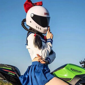 新款头盔蝴蝶结女可爱四季街头全盔机巡航少女安全帽学姐电动车头