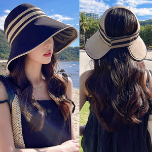 日本UV日本黑胶空顶帽可折叠夏季遮阳帽子女士沙滩防晒帽休闲太阳