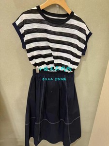 InShop女装商场同款2024年新款短袖藏蓝色长裙套裙0424B46066-478