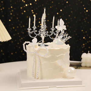 生日蛋糕装饰摆件复古欧式烛台珍珠皇冠蝴蝶结仙女蜡烛插件48人付款3