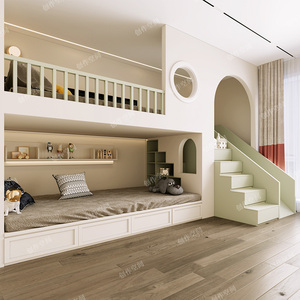 儿童房定制上下铺双层床全实木高低子母床阁楼复式二楼滑梯上