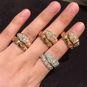 18k玫瑰金白金宝格丽蛇头戒指经典蛇形一圈半男女指环对戒婚戒
