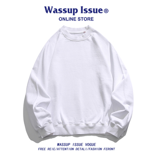 WASSUP ISSUE日系休闲情侣重磅潮牌复古纯色圆领卫衣男女秋季长衫