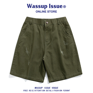 WASSUP ISSUE日系休闲短裤男款夏季潮牌宽松水洗破洞牛仔五分裤男