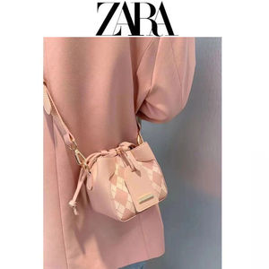 zara旗舰店官网包包女春夏季20时尚菱格粉色高颜值迷你水桶包女单
