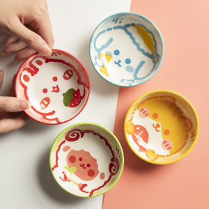 卡通陶瓷小碟子味碟小菜碟可爱家用酱油醋调味碟火锅蘸料碟小盘子