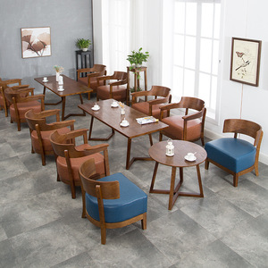 奶茶店书吧咖啡厅休闲卡座西餐厅洽谈办公简约实木桌椅组合小沙发