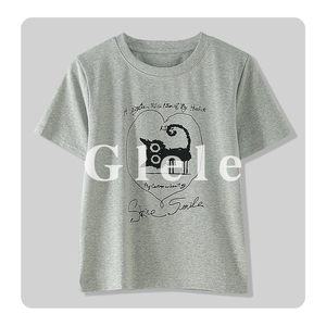 Glele私服【心屋藏喵】可爱印花小版修身短袖棉T恤