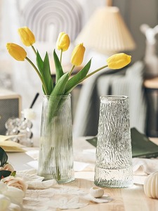 高级感简约创意花瓶轻奢浮雕透明鲜花玫瑰植物桌面插花玻璃花瓶