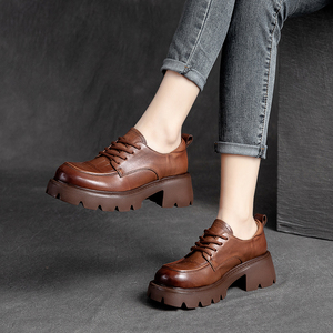 英伦风系带真皮复古女鞋2022年秋季新款小众厚底单鞋休闲小皮鞋女