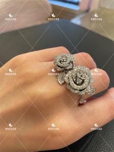 dior迪奥rose dior couture购物狂大号18k白金双玫瑰钻石戒指