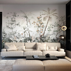 法式轻奢复古植物墙布 客厅电视背景墙壁纸 美式花鸟壁画卧室墙纸