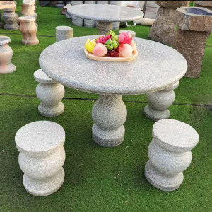 石桌石凳庭院别墅花园户外天然石头桌椅大理石花岗岩圆桌家用摆件