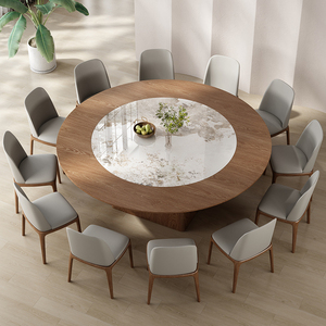 新中式2米实木大圆餐桌内嵌转盘12人家用别墅园餐桌转桌盘大圆桌