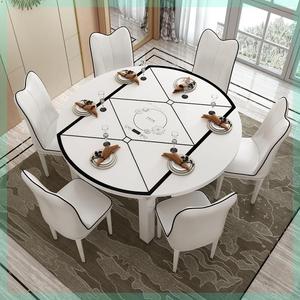 现代简约折叠伸缩方圆两用圆桌家用电磁炉饭桌钢化玻璃实木餐桌椅