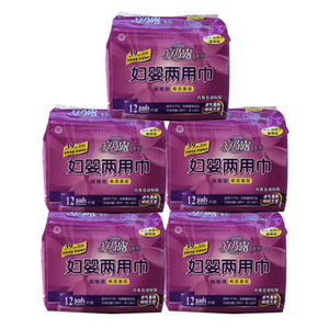 安乃露妇婴两用巾超长夜用390mm12片卫生巾妇婴两用巾5包共60片
