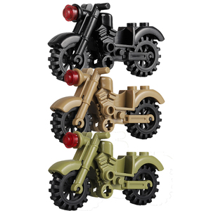 兼容乐高二战越野摩托车积木小颗粒MOC军事场景特警人仔拼装玩具