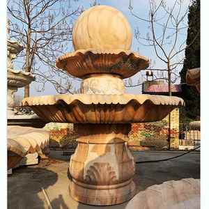 石雕喷泉晚霞红风水球欧式雕塑广场跌水景观庭院天然大理石水钵