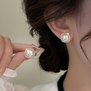 满钻珍珠耳钉纯银高级感复古耳环2023新款爆款气质小众设计感耳饰