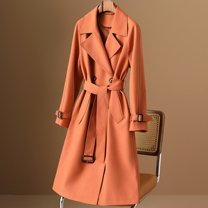 专柜999+高端橘红色战壕风衣外套中长款女2024夏季新款小个子大衣