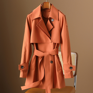 欧货橘红色风衣女中长款2024夏季新款小个子英伦风战壕高级感大衣