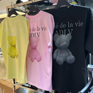 韩国潮牌 ADLV  新款休闲宽松T恤玩偶小熊彩色后背短袖男女同款