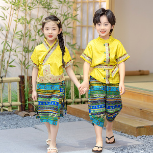 端午节儿童傣族服装短袖夏男女童民族风舞蹈女孩泰国云南旅游服饰