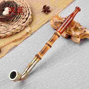 大旱烟袋子长玛瑙嘴手工红檀木粗烟杆j029男匠烟斗烟tb771887913470