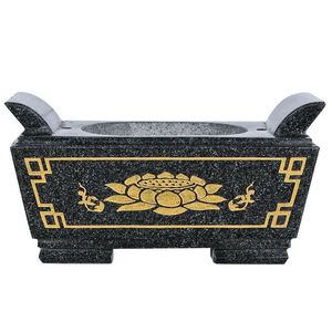 石雕景泰天然石头香炉吉祥如意青石寺庙祭祀香炉墓地香炉莲花刻字