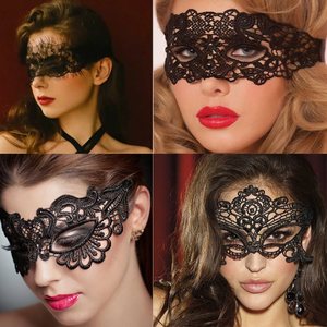 面具半脸女化妆舞会派对cosplay装扮小道具性感蕾丝猫女眼罩黑色