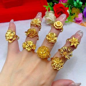 结婚假三金新款可调节越南沙金戒指女欧币镀黄金色食指情侣镀金戒