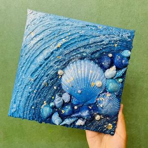 珍珠贝壳肌理画diy材料包手工团建填充大海海洋丙烯油彩装饰挂画