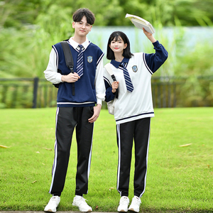 中学生春季韩版学院风班服定制初中学生运动会假两件卫衣校服套装