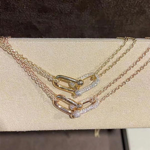 tiffany 蒂芙尼双环带钻项链纯18k金白金双t开口罗马微笑无钻项链