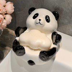 创意熊猫肥皂盒沥水香皂盒置物架卫生间家用陶瓷可爱不积水皂碟托