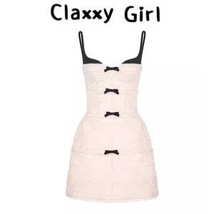 Claxxy Girl 天使坠入爱河 重工小香白色蝴蝶结连衣裙吊带裙