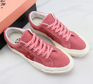 官方匡威golf小花联名one star粉色刺绣低帮翻毛皮休闲男女板鞋