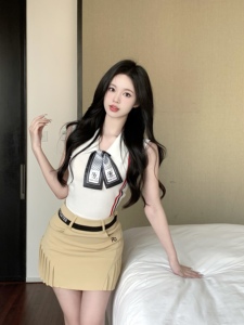 韩国高尔夫球服装女士修身透气上衣夏季网球防走光半身短裙裤套装